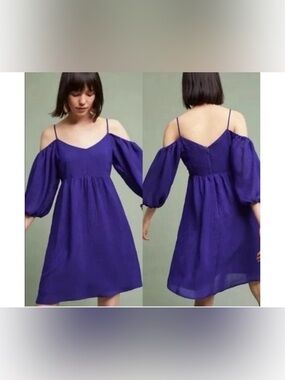 Anthropologie Moulinette Soeurs Carina Blue Open Shoulder Dress Boho Festival XS